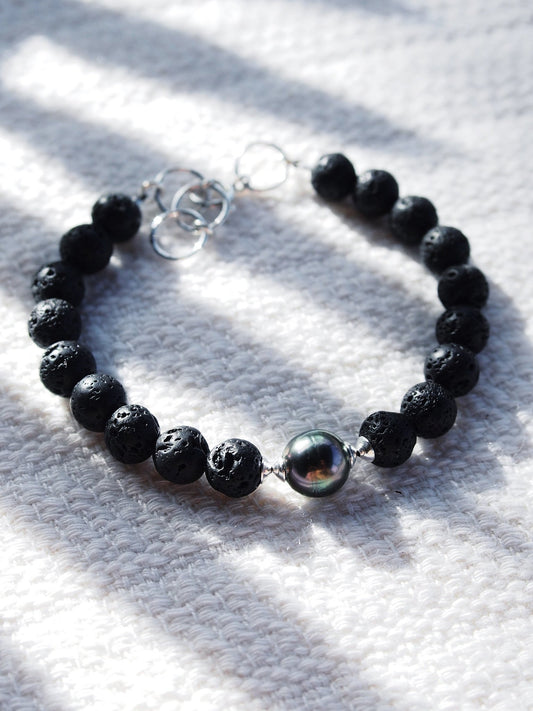 Bracelets - Unisex Men's Tahitian Pearl Lava Bracelet - Pauahi - ke aloha jewelry