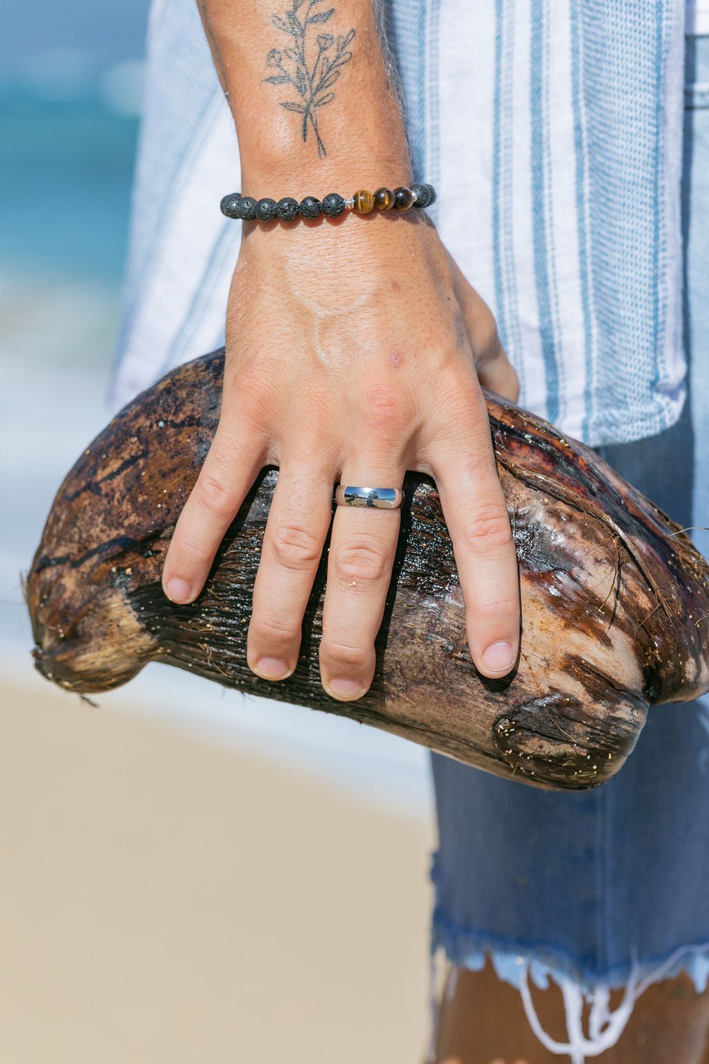 Bracelets - Unisex Men's Tigers Eye Lava Bracelet - Ekewaka - ke aloha jewelry