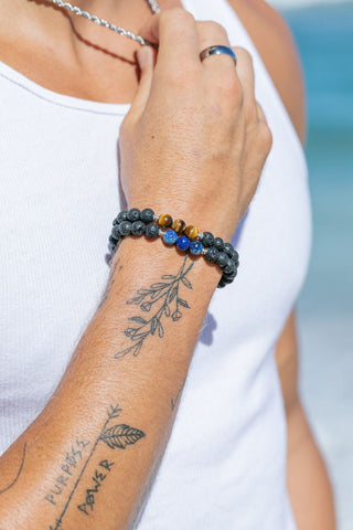 Bracelets - Unisex Men's Tigers Eye Lava Bracelet - Ekewaka - ke aloha jewelry