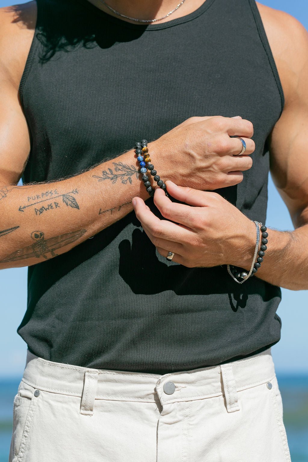 Bracelets - Unisex Men's Tigers Eye Lava Bracelet - Ekewaka - ke aloha jewelry