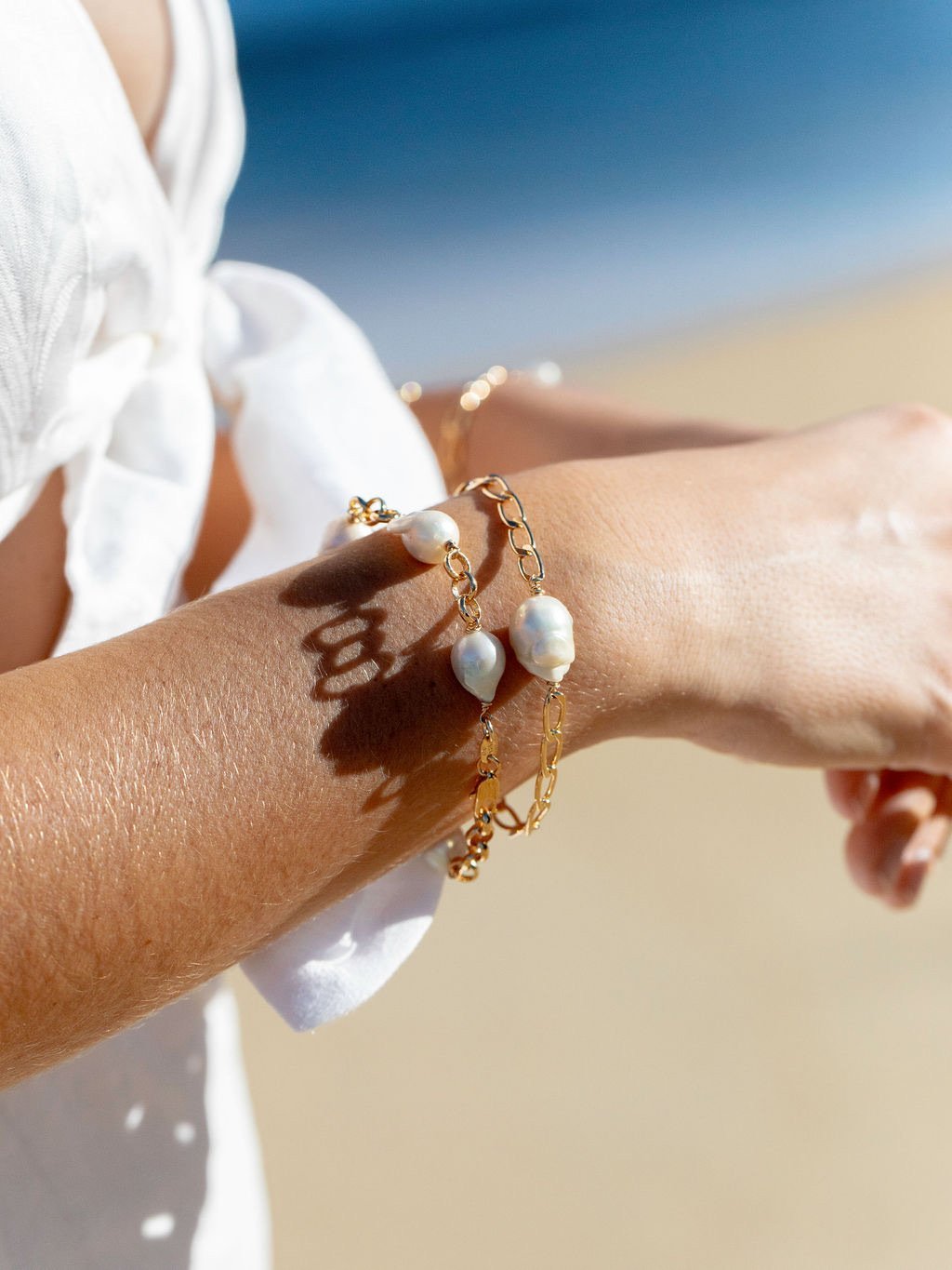 Gold Bracelet - White Baroque Pearl Bracelet - Keali'i - ke aloha jewelry