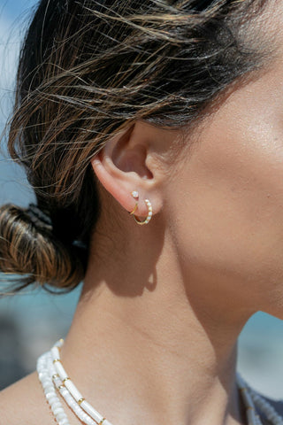 Earrings - White Opal Huggie Hoop Earrings - Ipolani - ke aloha jewelry
