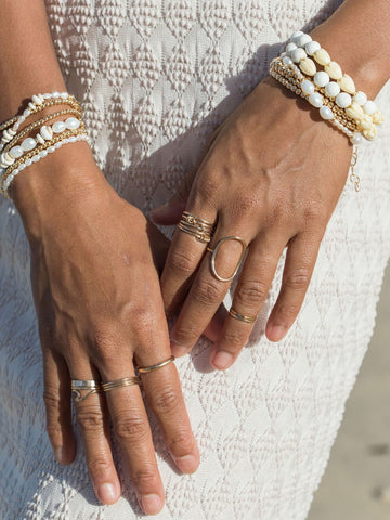 Gold Bracelet - White Turquoise Pikake Flower Bead Bracelet - Hakumele - ke aloha jewelry