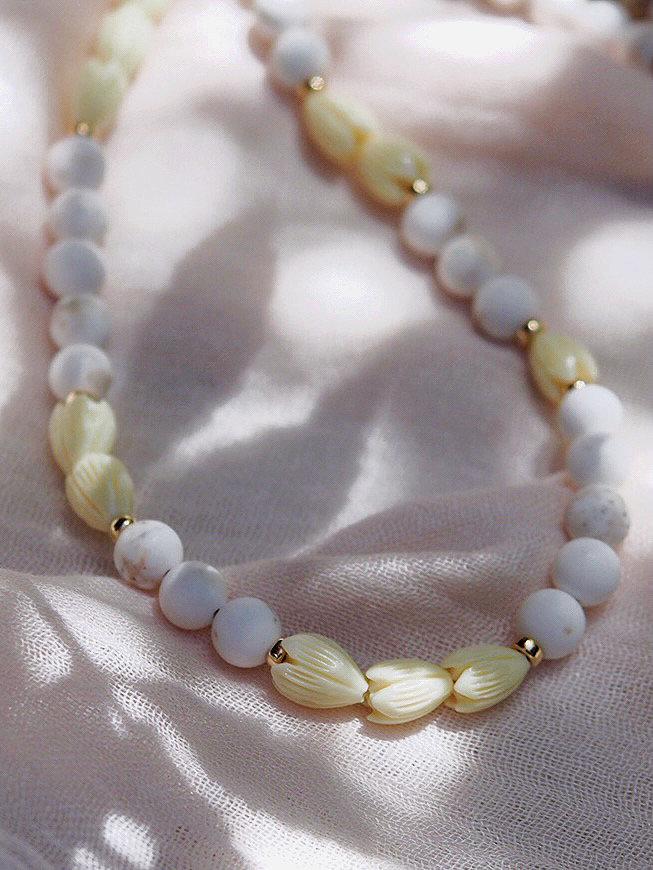 Gold Necklace - White Turquoise Pikake Flower Bead Necklace - Hakumele - ke aloha jewelry