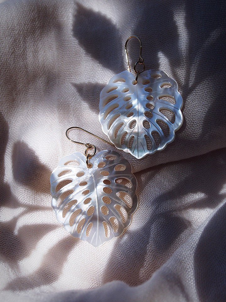 Earrings - X-Large Shell Monstera Earrings - Kaliko - ke aloha jewelry