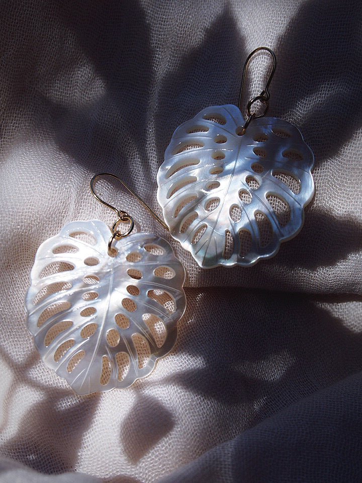Earrings - X-Large Shell Monstera Earrings - Kaliko - ke aloha jewelry