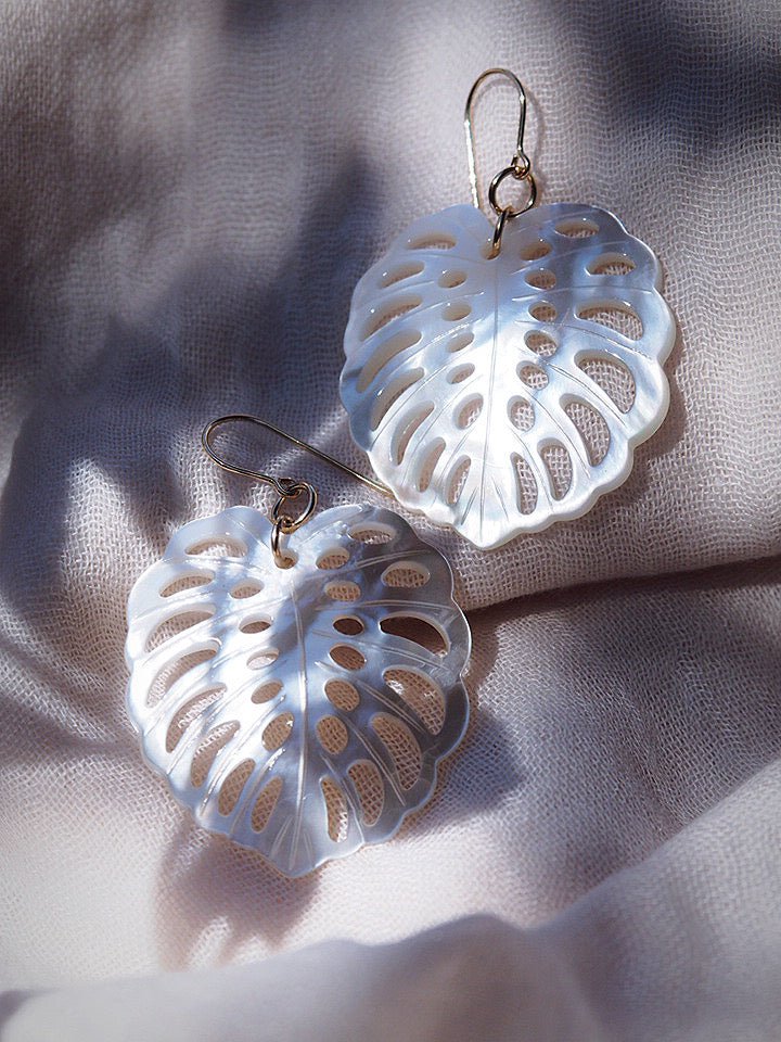 Earrings - X-Large Shell Monstera Earrings - Kaliko - ke aloha jewelry