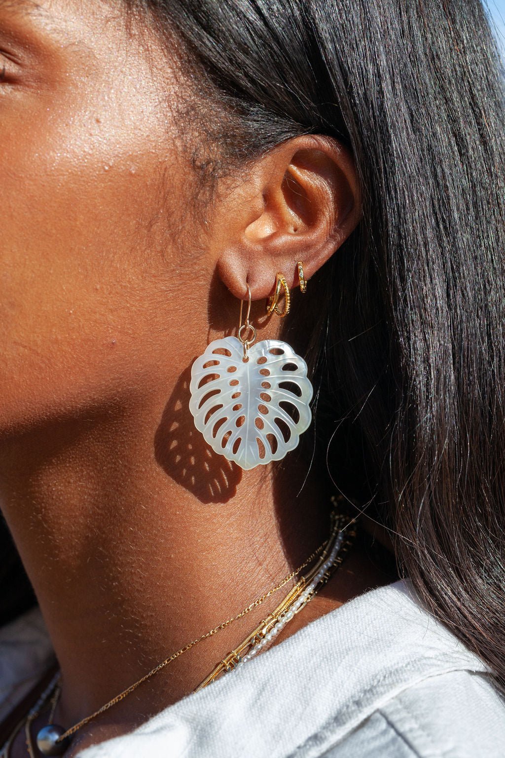 Earrings - X-Large Shell Monstera Earrings - Kaliko - ke aloha jewelry