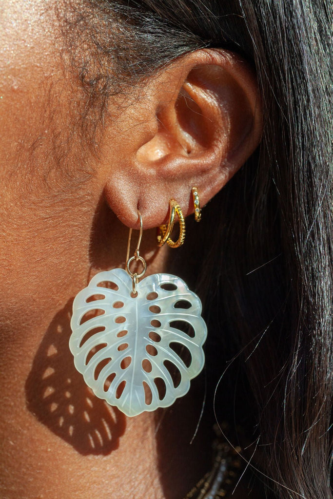 Earrings - X-Large Shell Monstera Earrings - Kaliko - ke aloha jewelry